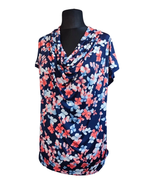 Bluzka z lejącym dekoltem typu woda - pomarańczowe kwiatki